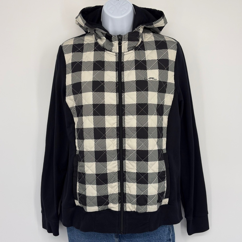LRL Lauren Active Ralph Lauren Quilted Plaid Full Zip Hoodie Jacket‎ Women LG
